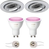 GU10 Inbouwspot Set - Mat Zilver - Inbouw Rond - Kantelbaar - Philips Hue - White and Color Ambiance - Bluetooth - Pragmi Aerony Pro - Ø82mm - thumbnail