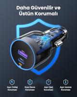 Autolader - UGREEN - 1 USB-C + 1 USB-A - 63W - Grijs - thumbnail