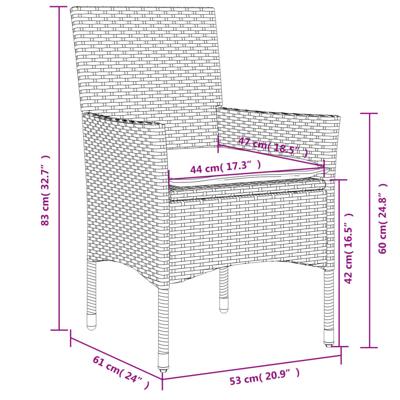 3-delige Tuinset met kussens poly rattan en glas grijs