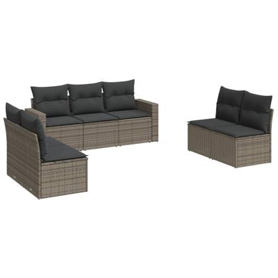 7-delige Loungeset met kussens poly rattan grijs