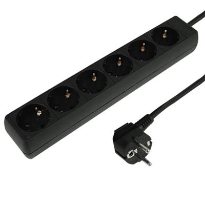 Verlengsnoer met Randaarde 6-voudig Zwart - 3 meter (3X1.0MM²)