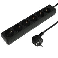 Verlengsnoer met Randaarde 6-voudig Zwart - 3 meter (3X1.0MM²) - thumbnail