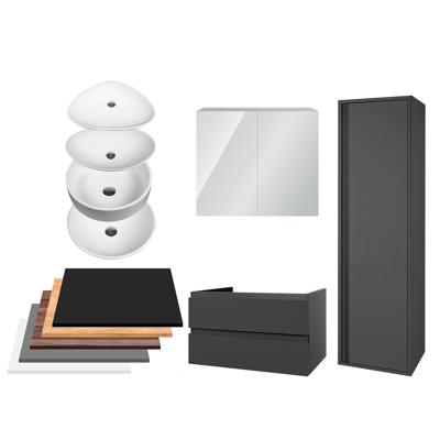 Badkamermeubelset BWS Sally 100 cm Twee Soft-Close Lades Met Waskom Hoogglans Grijs