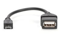 DIGITUS USB 2.0 adapterkabel - 0,2 m - USB Micro B (St) naar USB A (Bu) - 480 Mbit/s - USB-adapter - zwart - thumbnail