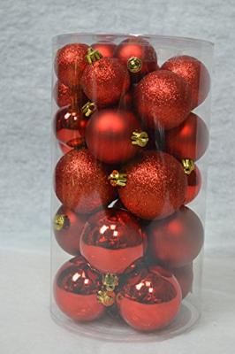 Decoris kerstballen set Plastic 30st Kerstrood 4-5-6cm - thumbnail