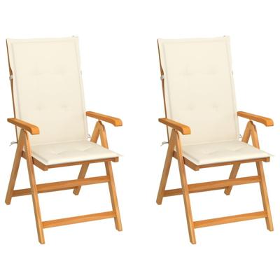 Tuinstoelen 2 st met crèmekleurige kussens massief teakhout