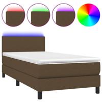 Boxspring met matras en LED stof donkerbruin 100x200 cm - thumbnail