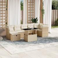 8-delige Loungeset met kussens poly rattan beige - thumbnail