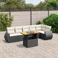 7-delige Loungeset met kussens poly rattan zwart - thumbnail