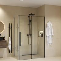 Douchecabine Sanivo Sena Met Vast Paneel Helder Glas Met Montagesets Mat Zwart (Alle Maten) - thumbnail