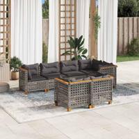 7-delige Loungeset met kussens poly rattan grijs - thumbnail
