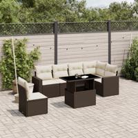 7-delige Loungeset met kussens poly rattan bruin - thumbnail