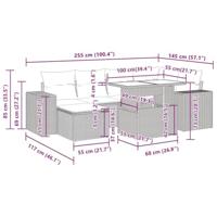 7-delige Loungeset met kussens poly rattan lichtgrijs - thumbnail