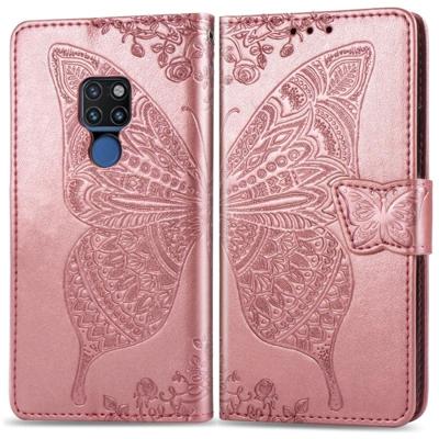 Butterfly Love bloemen reliëf horizontale Flip lederen draagtas voor Huawei mate 20 met houder & kaartsleuven & portemonnee & Lanyard (Rose goud)