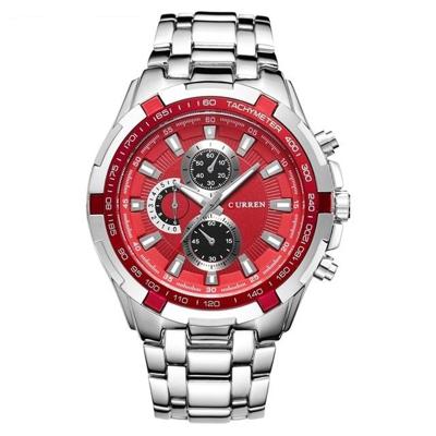 CURREN 8023 mannen RVS analoge sport quartz horloge (wit geval rood gezicht)