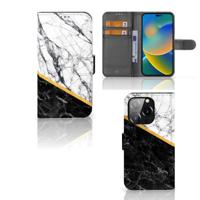 iPhone 14 Pro | Bookcase | Marmer Wit Zwart - Origineel Cadeau Man - thumbnail