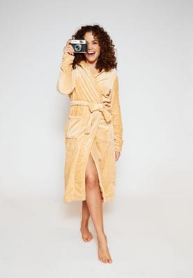 Damesbadjas fleece vanilla met capuchon - Charlie Choe -l