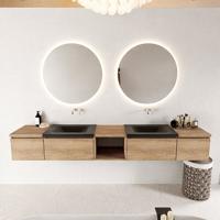 MONDIAZ BUKLA 240cm badmeubel met open module 40 midden kleur Washed Oak met 4 lades. Wastafel CLOUD dubbel 0 kraangaten kleur Urban. - thumbnail