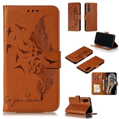 Feather patroon Litchi textuur horizontale Flip lederen draagtas met portemonnee & houder & kaartsleuven voor Huawei Honor 20 (bruin)