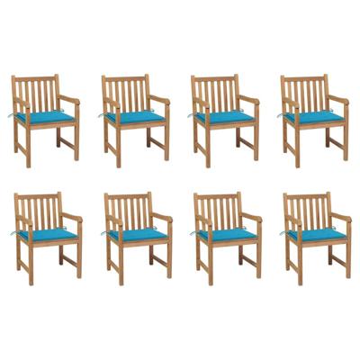 Tuinstoelen 8 st met blauwe kussens massief teakhout