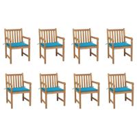Tuinstoelen 8 st met blauwe kussens massief teakhout - thumbnail