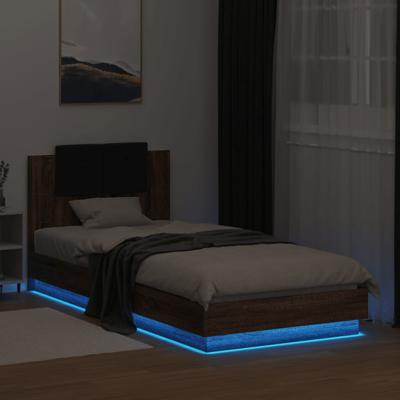 Bedframe met hoofdbord en LED bruin eikenkleurig 100x200 cm