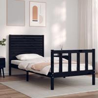 Bedframe met hoofdbord massief hout zwart - thumbnail