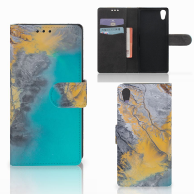 Sony Xperia XA1 Bookcase Marble Blue Gold Sony Xperia XA1 Bookcase Marble Blue Gold
