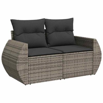 8-delige Loungeset met kussens poly rattan grijs