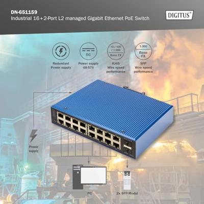 Digitus DN-651159 netwerk-switch Managed L2 Gigabit Ethernet (10/100/1000) Power over Ethernet (PoE) Zwart, Blauw