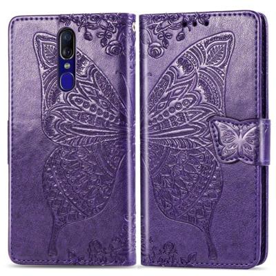 Butterfly Love bloemen reliëf horizontale Flip lederen draagtas voor OPPO F11 met houder & kaartsleuven & portemonnee & Lanyard (donker paars)