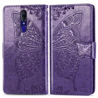 Butterfly Love bloemen reliëf horizontale Flip lederen draagtas voor OPPO F11 met houder & kaartsleuven & portemonnee & Lanyard (donker paars) - thumbnail