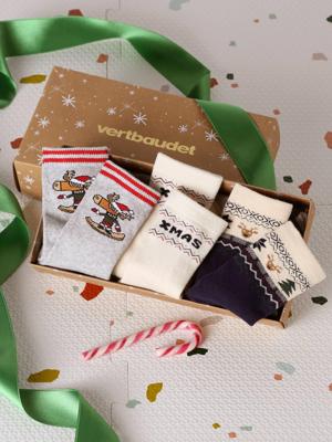 Set van 3 paar kerstsokken voor jongens in bouclé gebreid ecru