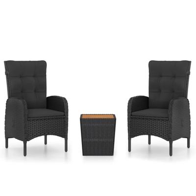 3-delige Bistroset poly rattan en acaciahout zwart 3-delige Bistroset poly rattan en acaciahout zwart