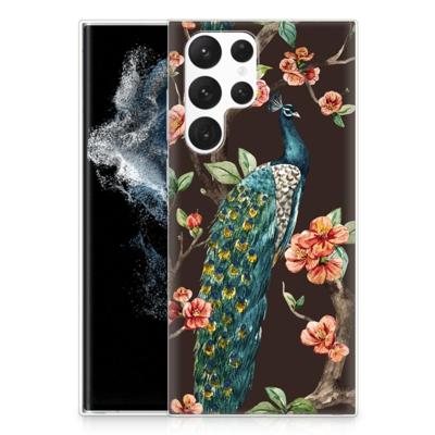 Samsung Galaxy S22 Ultra | TPU Hoesje | Pauw met Bloemen Samsung Galaxy S22 Ultra | TPU Hoesje | Pauw met Bloemen