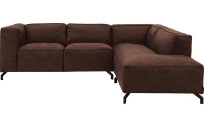 Goossens Bank Calvin bruin, micro leer, 2-zits, modern design met ligelement rechts