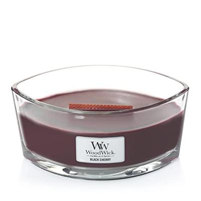 WoodWick Geurkaars Ellipse Black Cherry - 9 cm / 19 cm - Geurkaars in Glas - Houten Lont