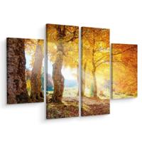 Schilderij - Zonnig herfst bos, print op canvas, 4 luik, premium print - thumbnail