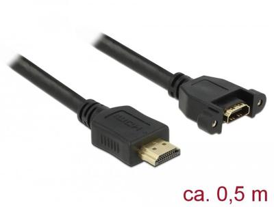 Delock 85463 Kabel HDMI-A male > HDMI-A female paneelmontage 4K 30 Hz 0,5 m Delock 85463 Kabel HDMI-A male > HDMI-A female paneelmontage 4K 30 Hz 0,5 m
