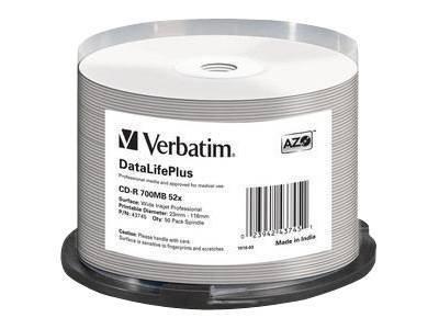 Verbatim CD-R 700MB - 52x brandsnelheid, bedrukbaar, DataLifePlus, 50 Pack Spindle