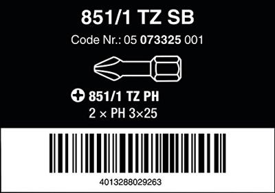 Wera 05073325001 851/1 TZ SB SiS Kruis-bit Aandrijving: 1/4 (6,3 mm) Uitvoering: Kruiskop Phillips PH 3 25 mm Wera 05073325001 851/1 TZ SB SiS Kruis-bit Aandrijving: 1/4 (6,3 mm) Uitvoering: Kruiskop Phillips PH 3 25 mm
