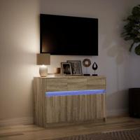 Tv-meubel met LED 91x34x61 cm bewerkt hout sonoma eikenkleurig - thumbnail