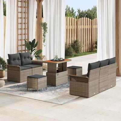 Tuinbankenset met kussen 8 pcs Grijs poly rattan