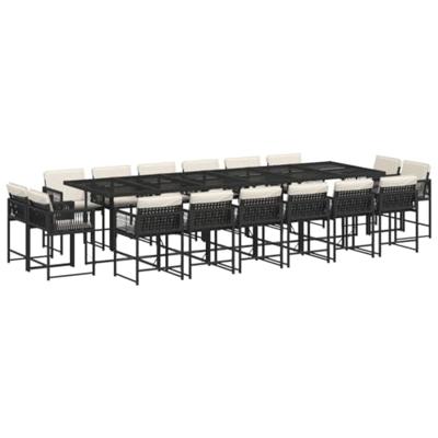 17-delige Tuinset met kussens poly rattan zwart