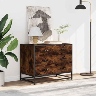 Ladekast 70x41x56 cm bewerkt hout gerookt eikenkleurig Ladekast 70x41x56 cm bewerkt hout gerookt eikenkleurig