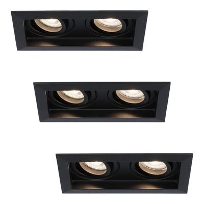 Set van 3 Durham LED Dubbele inbouwspots vierkant - 8 Watt 690 Lumen - 4000K neutraal wit - GU10 - Dimbaar Kantelbaar - Voor binnen - Zwart