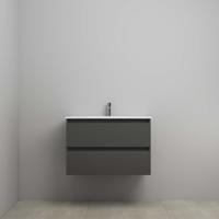 On-Line Onderkast - 80 cm - Voorgemonteerd - Porseleinen Wastafel - 1 Kraangat - Mat Antraciet - thumbnail