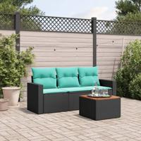 4-delige Loungeset met kussens poly rattan zwart - thumbnail