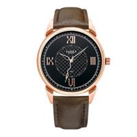 YAZOLE 424 mannen Fashion Business PU lederen Band Quartz Wrist Watch lichtgevende punten (zwarte wijzerplaat + bruine band) - thumbnail