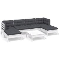 7-delige Loungeset met kussens grenenhout wit - thumbnail